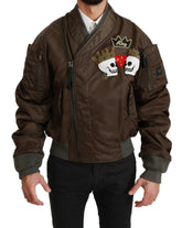 Dolce & Gabbana Brown Beaded Crown Skull Logo Jacket -   -  Dolce & Gabbana.